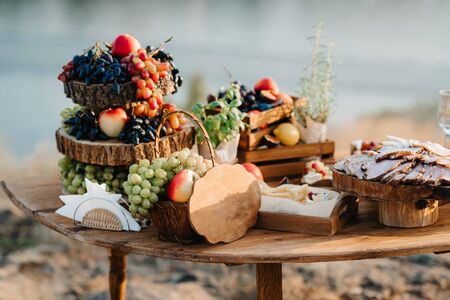 elegant wedding decorations made of natural flowers and green elementsの写真素材