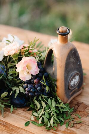 elegant wedding decorations made of natural flowers and green elementsの写真素材