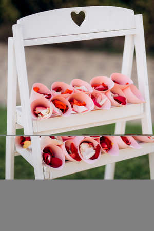 elegant wedding decorations made of natural flowers and green elementsの写真素材