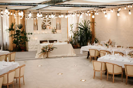 wedding ceremony area, arch chairs decorの写真素材