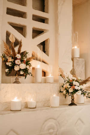 elegant wedding decorations made of natural flowers and green elementsの写真素材