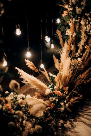 wedding ceremony area, arch chairs decorの写真素材