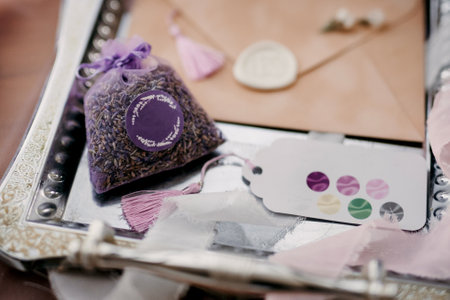 wedding rings with wedding decor of dried flowersの写真素材