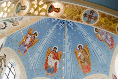classic cathedral of the orthodox church with icons and altarのeditorial素材