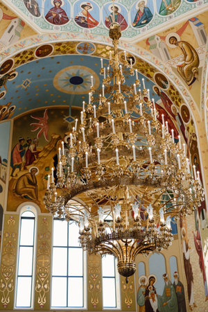 classic cathedral of the orthodox church with icons and altarのeditorial素材