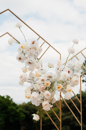 wedding ceremony area, arch chairs decorの写真素材