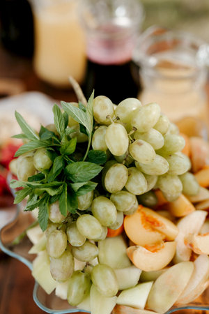 elegant wedding decorations made of natural flowers and green elementsの写真素材