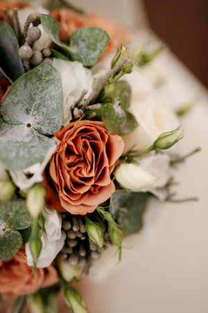 elegant wedding decorations made of natural flowers and green elementsの写真素材
