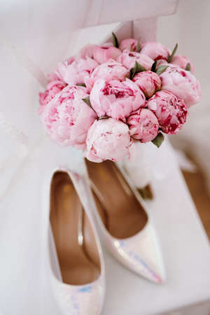 wedding shoes of the bride, beautiful fashionの写真素材