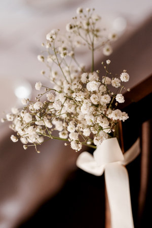 elegant wedding decorations made of natural flowers and green elementsの写真素材