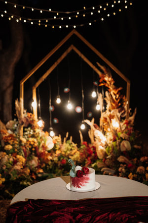 wedding cake at the wedding of the newlywedsの写真素材