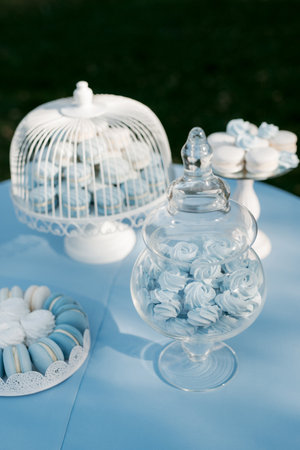 welcome buffet with alcohol and snacks, sandwiches, cupcakesの写真素材