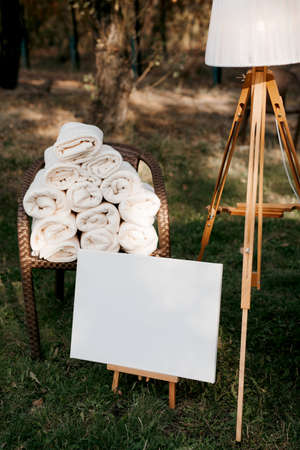 elegant wedding decorations made of natural flowers and green elementsの写真素材