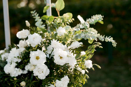 elegant wedding decorations made of natural flowers and green elementsの写真素材