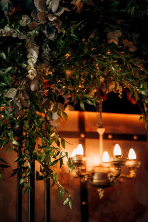 wedding ceremony area in brown oothenes with wood and rusty metalの写真素材