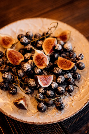 buffet plate with a variety of fruitsの写真素材
