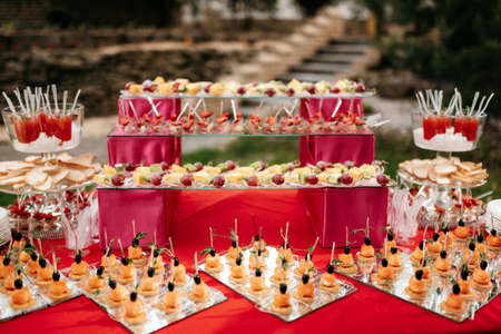 bright buffet with snacks in colorful Maracan style colorsの写真素材
