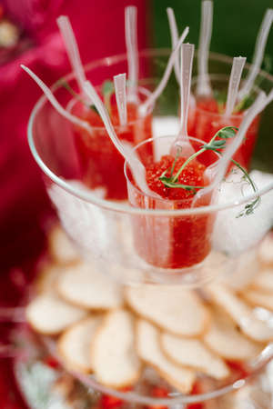bright buffet with snacks in colorful Maracan style colorsの写真素材