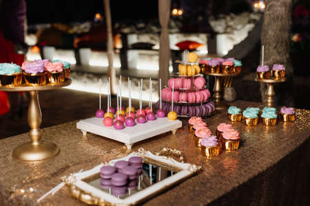 bright buffet with snacks in colorful Maracan style colorsの写真素材