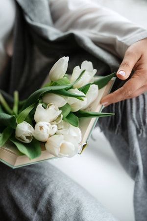 elegant wedding bouquet of fresh natural flowers and greeneryの写真素材