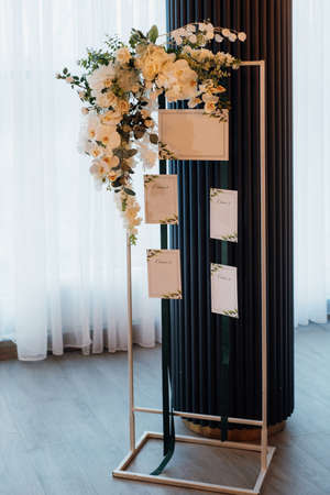 wedding decor with natural flowers and elementsの写真素材