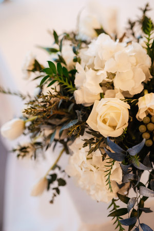 wedding decor with natural flowers and elementsの写真素材