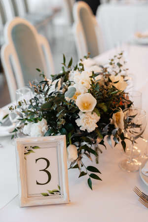 wedding decor with natural flowers and elementsの写真素材