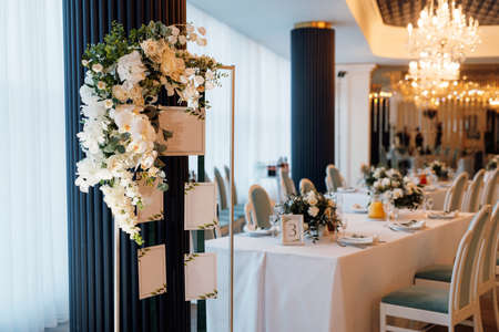 wedding decor with natural flowers and elementsの写真素材