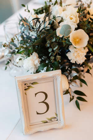 wedding decor with natural flowers and elementsの写真素材