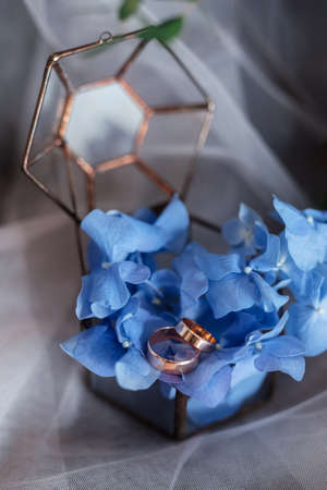 gold wedding rings as an attribute of a young couple's weddingの写真素材