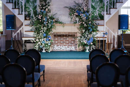 wedding ceremony area with dried flowersの写真素材