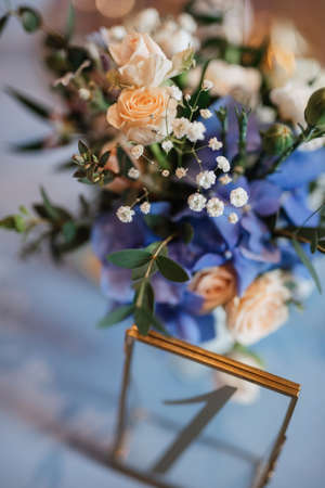 elegant wedding decorations made of natural flowers and green elementsの写真素材