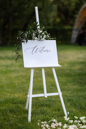 wedding decor, sign welcome to the eventの写真素材