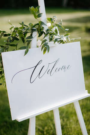 wedding decor, sign welcome to the eventの写真素材