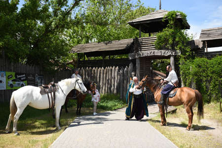 Zaporozhye Cossacks from the Zaporozhye army in national costumes on horsebackのeditorial素材