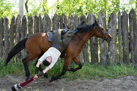 Zaporozhye Cossacks from the Zaporozhye army in national costumes on horsebackのeditorial素材