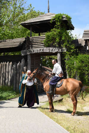 Zaporozhye Cossacks from the Zaporozhye army in national costumes on horsebackのeditorial素材
