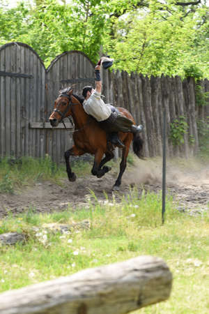 Zaporozhye Cossacks from the Zaporozhye army in national costumes on horsebackのeditorial素材