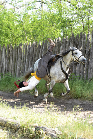 Zaporozhye Cossacks from the Zaporozhye army in national costumes on horsebackのeditorial素材
