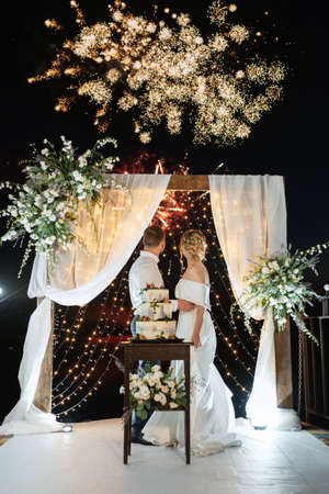 wedding cake at the wedding of the newlywedsの写真素材