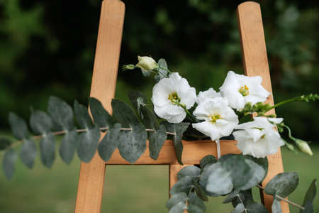 elegant wedding decorations made of natural flowers and green elementsの写真素材