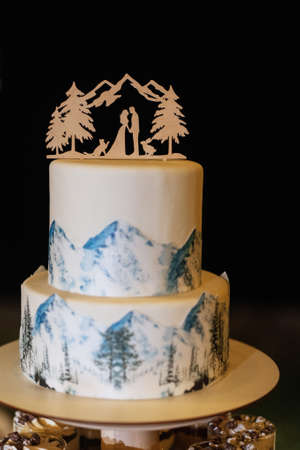 wedding cake at the wedding of the newlyweds with fire