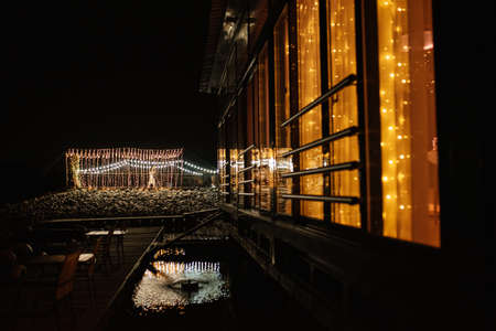 wedding ceremony area, arch chairs decorの写真素材