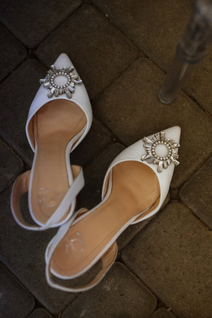 wedding shoes of the bride, beautiful fashionの写真素材