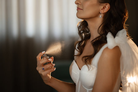 morning of the bride with the creation of the image of makeup and the creation of hairstylesの写真素材