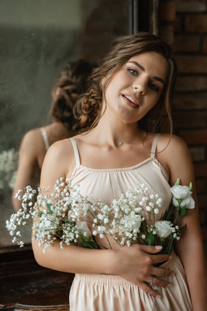 bride's preparations for a wedding in a country cottageの写真素材