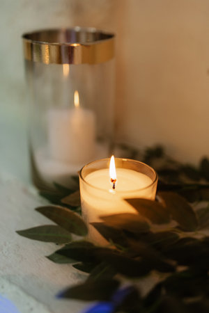 atmospheric candle decor with live fire on the banquet table
