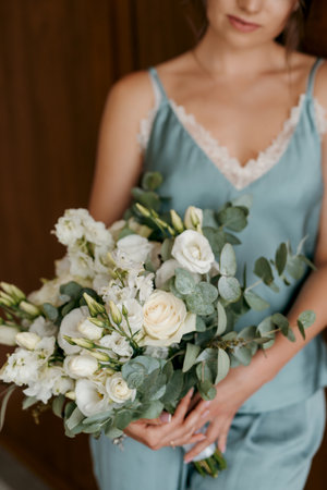 bride's preparations for a wedding in a country cottageの写真素材