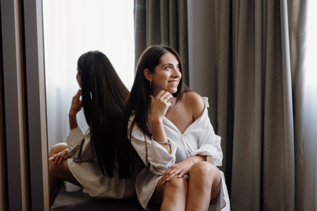 bride's preparations for a wedding in a country cottageの写真素材