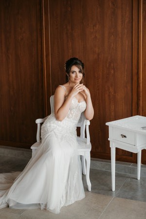 bride's preparations for a wedding in a country cottageの写真素材
